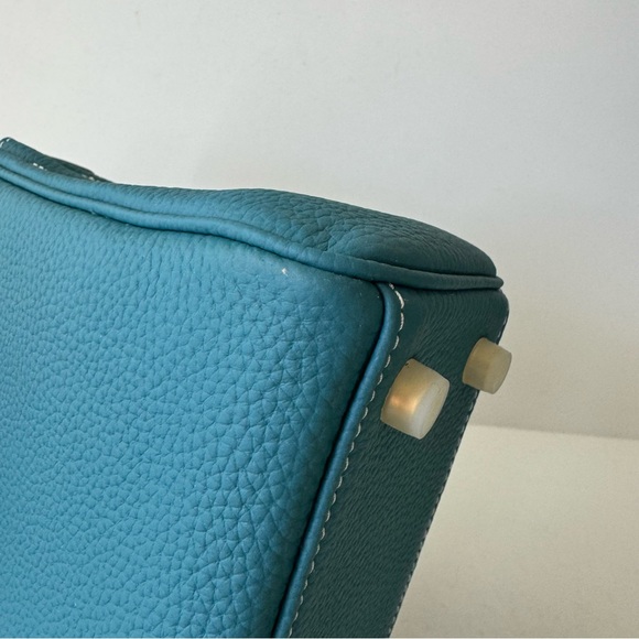 Teal Colbalt Bleu Jean 25 Leather Belted KL Bag w/ Gold HW Crossbody Satchel B13 - Picture 13 of 13